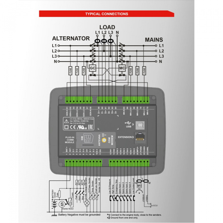 DATAKOM D-300-MK3 Багатофункціональний контролер генератора MPU + J1939