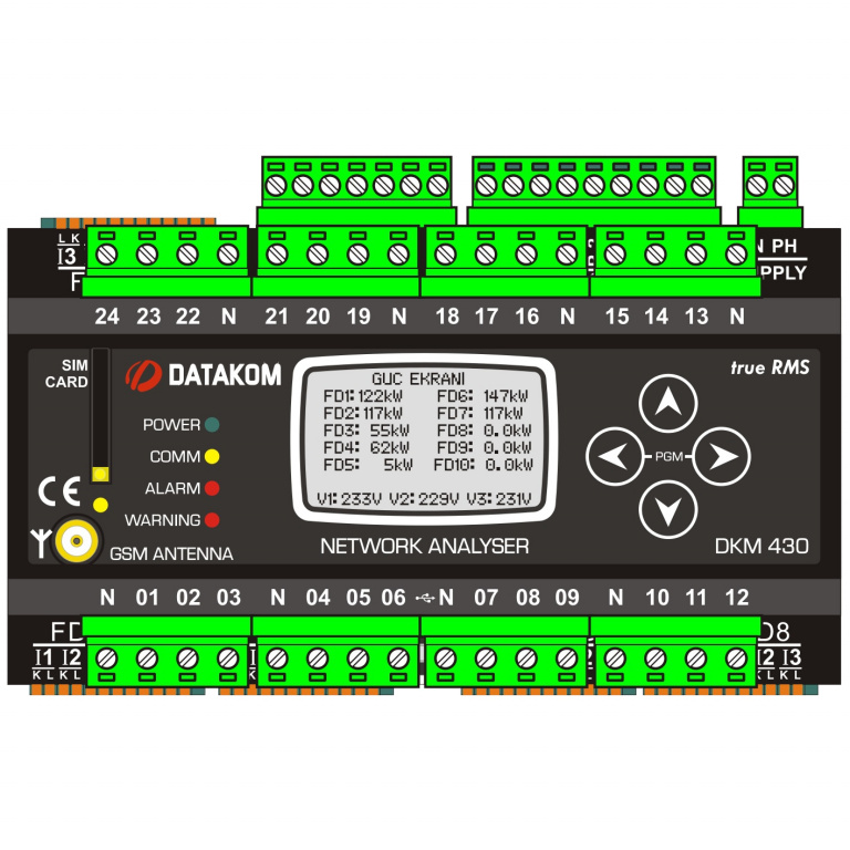 DATAKOM DKM-430-PRO+EXT Багатоканальний аналізатор електромереж. Джерело живлення постійного струму. Розширена версія.