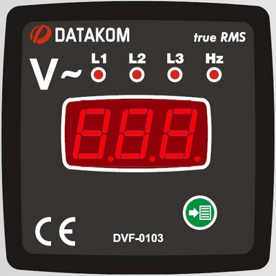 Вольтметр-частотомер DATAKOM DVF-0103, 3 фазы, 72x72mm