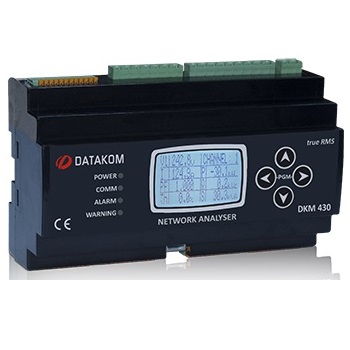 DATAKOM DKM-430-PRO Багатоканальний аналізатор електричних мереж, 30 входів струмових трансформаторів, 24 входів запобіжників, 1.9” РК-дисплей, RS-485, USB/Device, 2 дискретні входи, 2 виходи, Джерело живлення постійного струму.