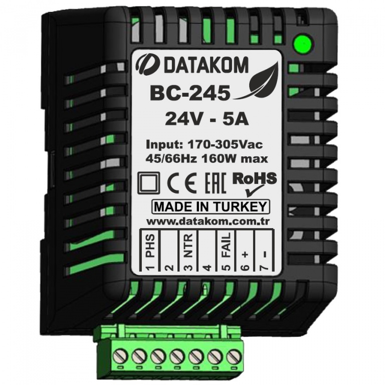 DATAKOM BC-245 (24V/5A, DIN rail) Зарядний пристрій акумулятора / Стабілізований блок живлення