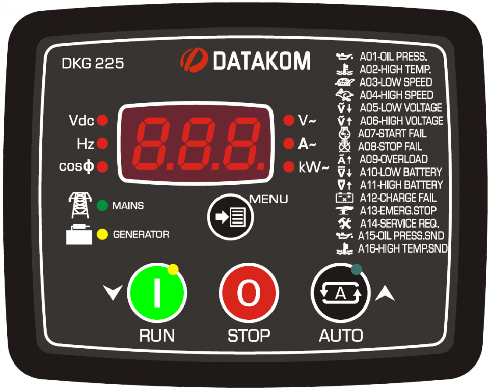 DATAKOM DKG-225 Контролер автоматичного керування генератором із вбудованим зарядним пристроєм