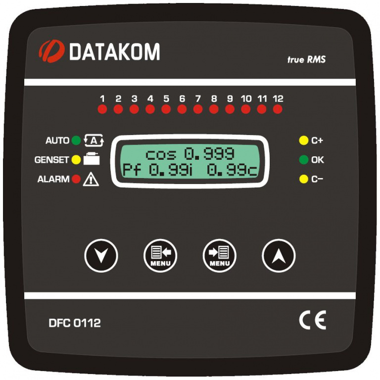 DATAKOM DFC-0112 PFC, 128x64 B&W дисплей, 144x144мм, 12 кроків + RS485 + SVC