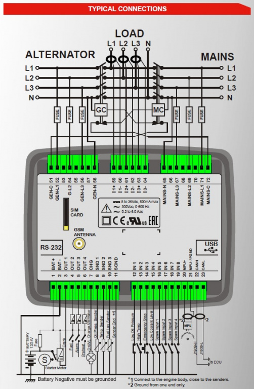 DATAKOM D-300-EXT Багатофункціональний контролер генератора MPU + J1939. розширена версія