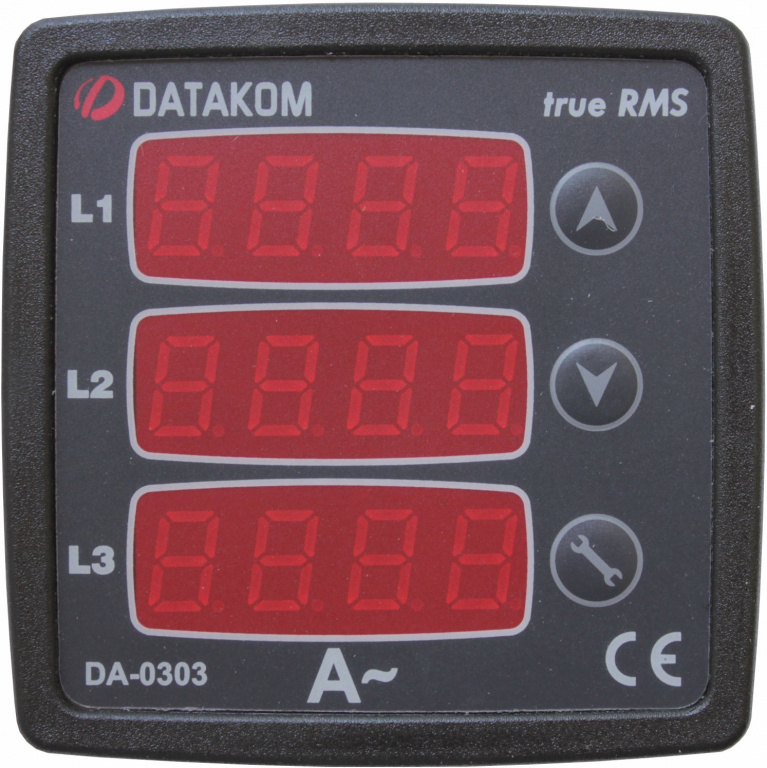 DATAKOM DA-0303 Амперметр, 75-150V живлення, 3 фази, 72x72мм, 3 дисплеї