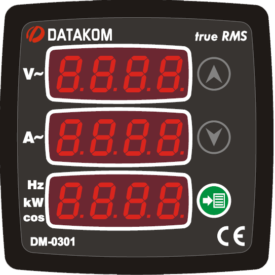 DATAKOM DM-0301 Мультиметр, 170-275V живлення, 1 фаза, 72x72mm, 3 дисплеї
