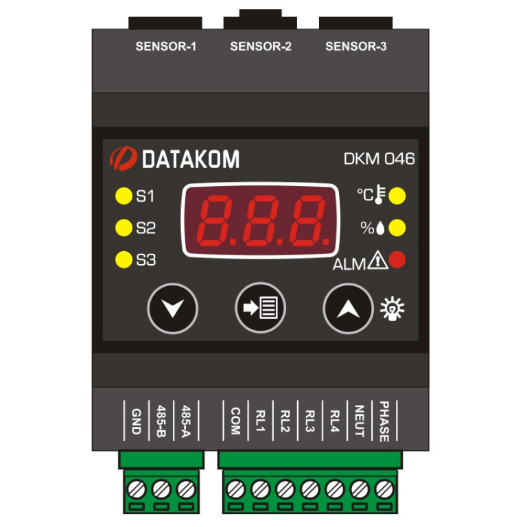 DATAKOM DKM-046 Контролер температури та вологості з дисплеєм та релейними виходами, DC джерело живлення