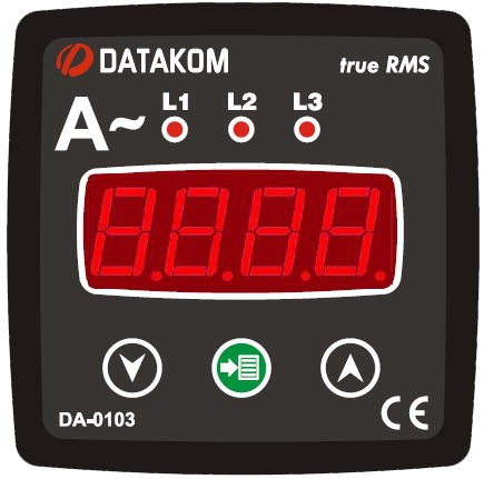 DATAKOM DA-0103 Амперметр, 3 фази, 72x72мм