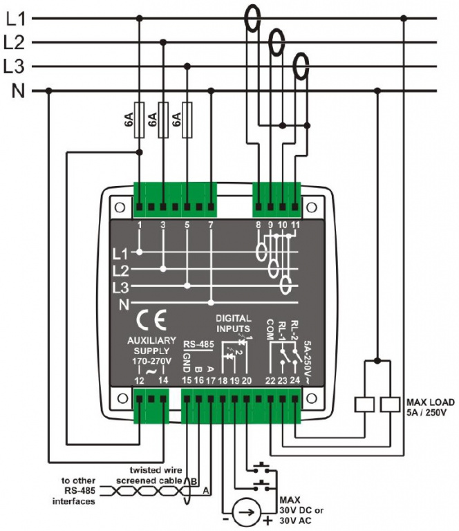 DATAKOM DKM-409-S4 Аналізатор, 96x96 мм, РК-дисплей 2,9” + RS485 + 31 гармоніка
