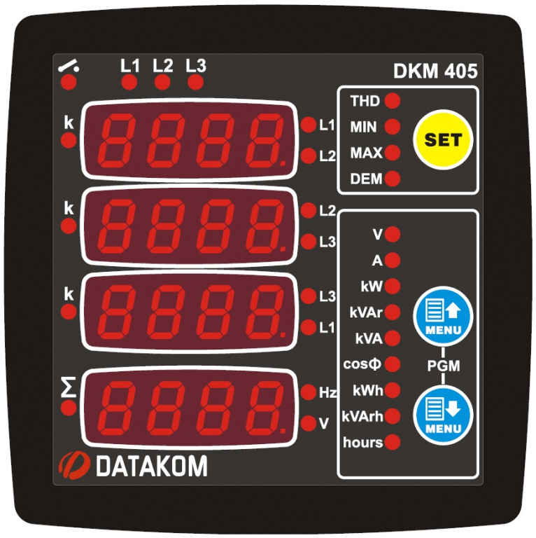 DATAKOM DKM-405-S Аналізатор електромережі, 96x96mm, THD
