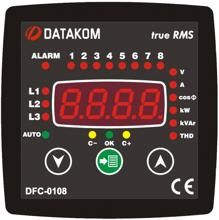 DATAKOM DFC-0108 Контролер компенсації реактивної потужності (8 кроків) 96x96mm