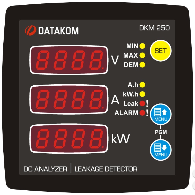 DATAKOM DKM-250 DC Аналізатор мережі постійного струму, 96x96mm, RS-485