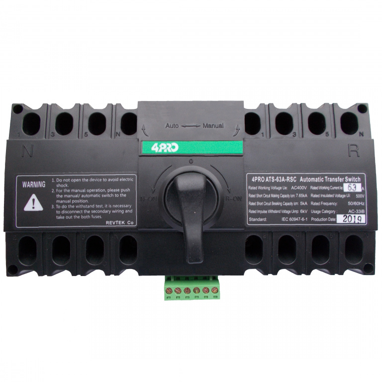 4PRO ATS-63A-4P-RSC, 230V 1-3 фази, 4 пол., 3 поз. Пристрій автоматичного введення резервного електропостачання