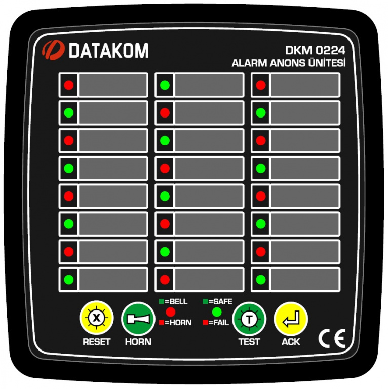 DATAKOM DKM-0224 Сигналізатор аварійних ситуацій, 24 канали, Напруга живлення та сигнальних входів: 88-400VDC, 85-270VAC.